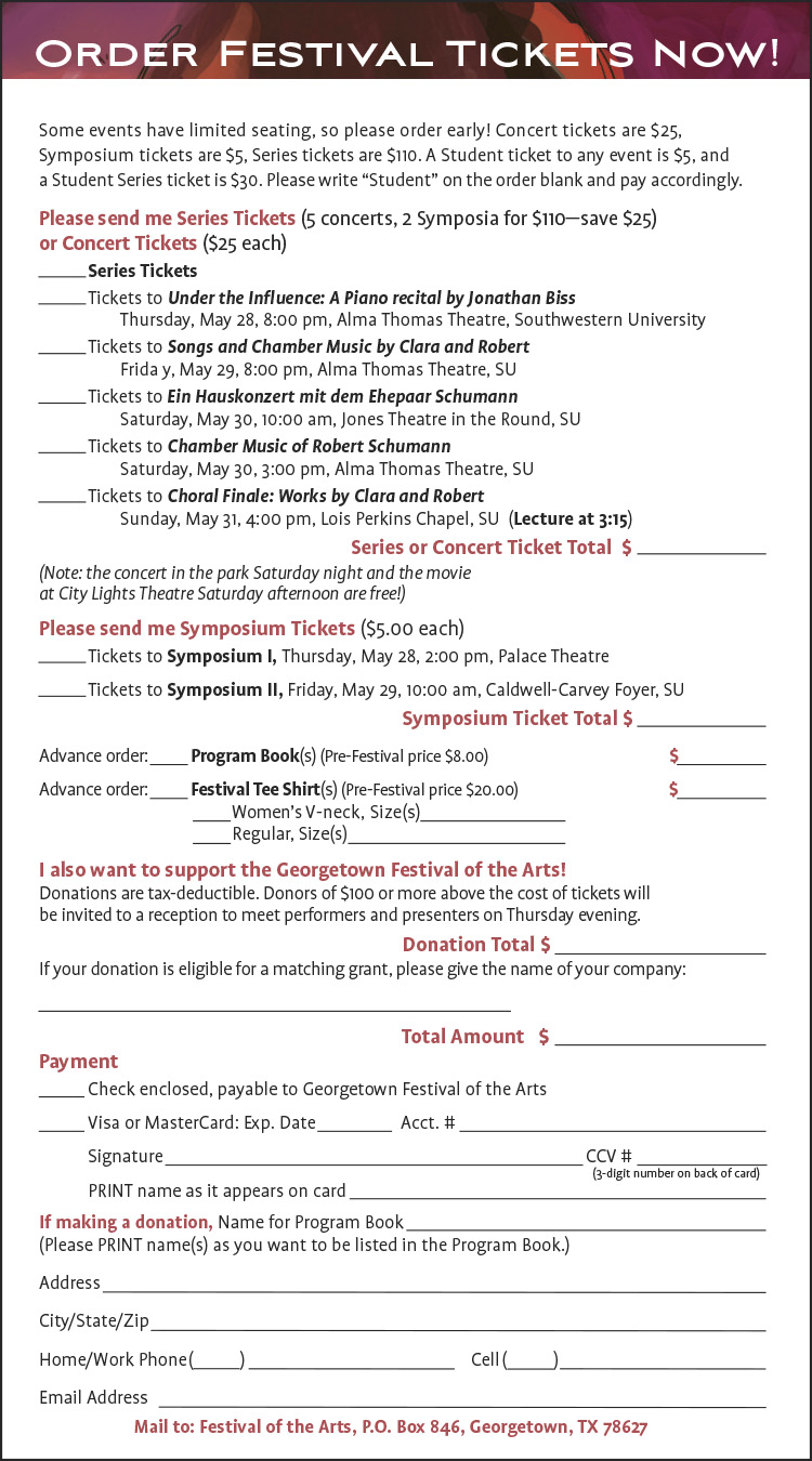 Schumann Festival ticket order form